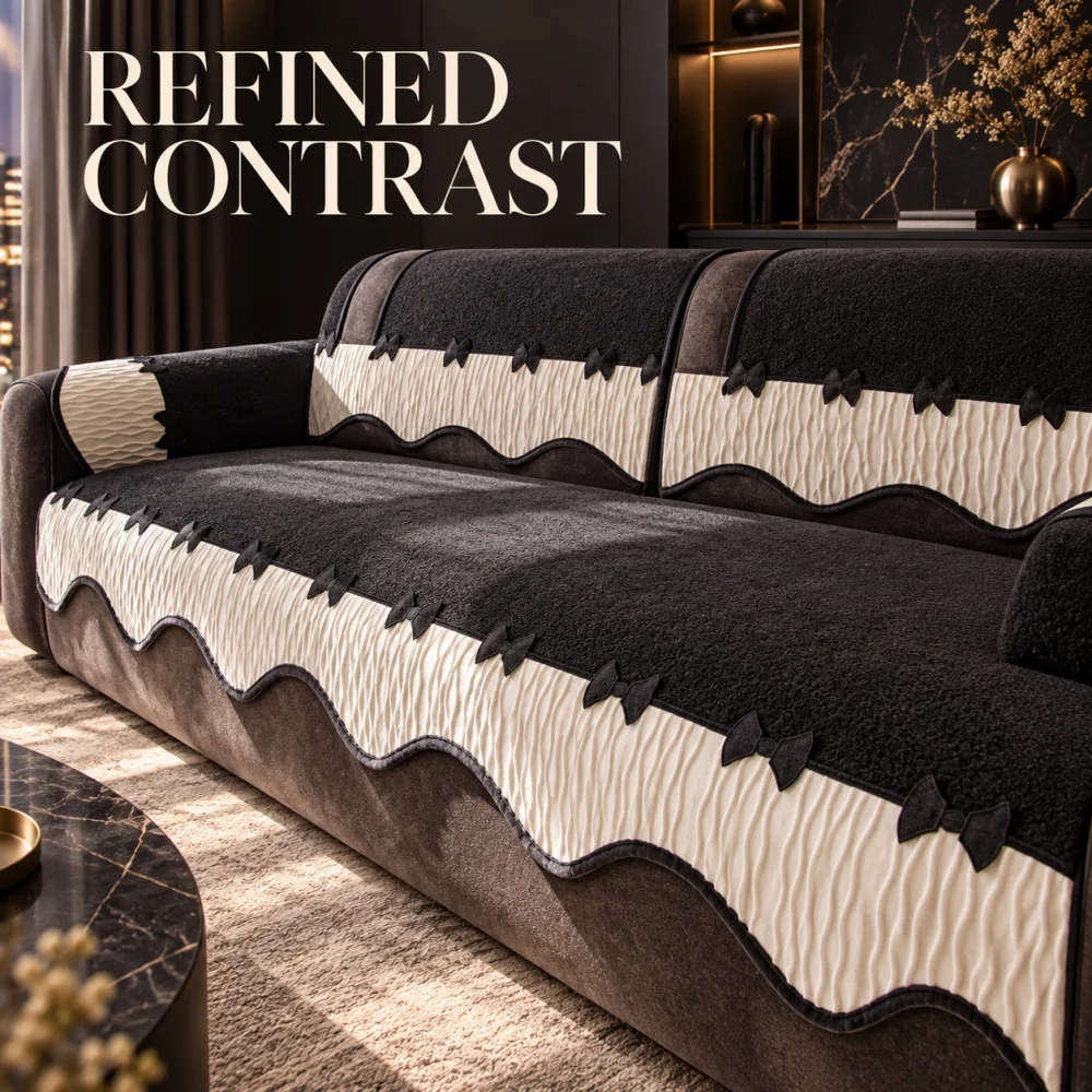 Creamy Wind Bow Knit Sofa Pad, Luxury Premium Anti-Slip Home Cushion
