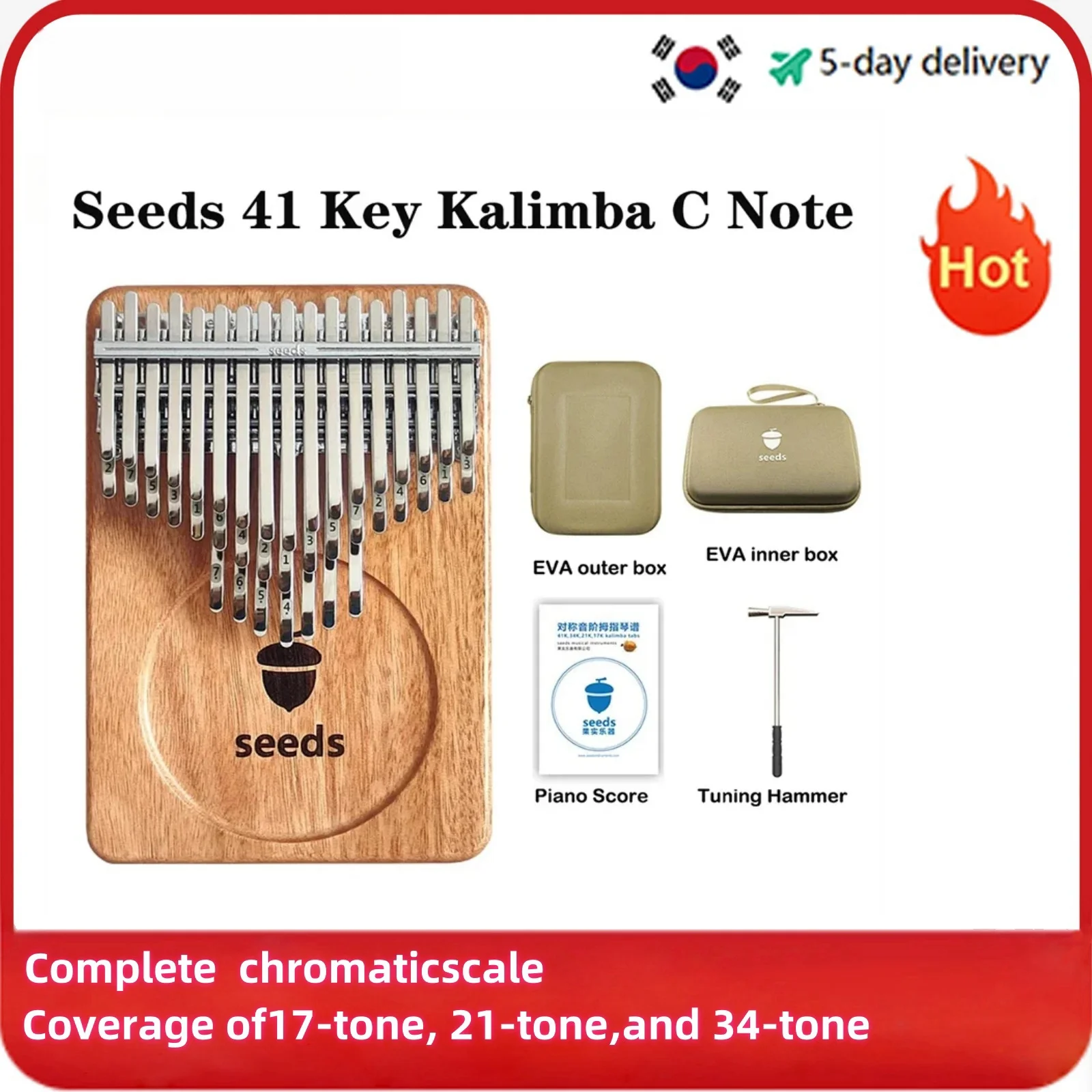 

Seeds Chromatic Kalimba 41 Keys C Tone 3 Layer Professional Thumb Piano Handmade Okoume Wood Calimba Musical Keyboard Instrument