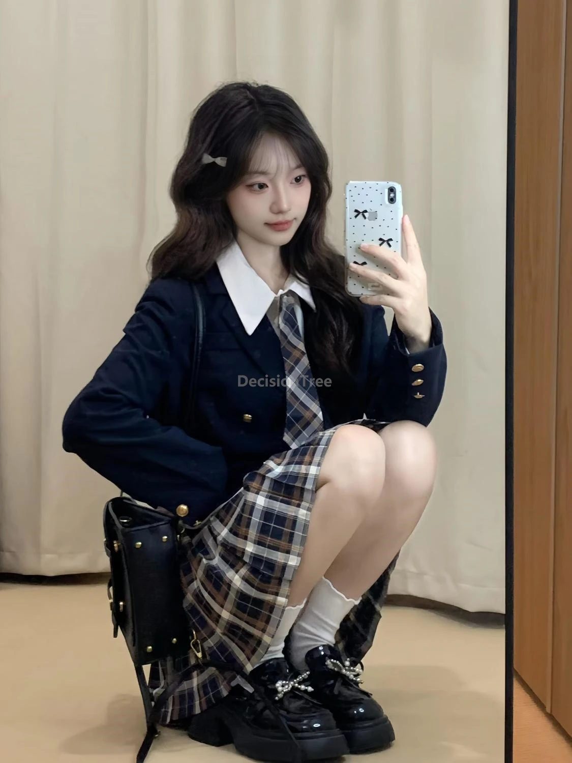 2025 koreański styl jesień zima ciepły mundurek szkolny z długim rękawem w stylu akademickim, modny, dopasowany strój JK na co dzień do szkoły