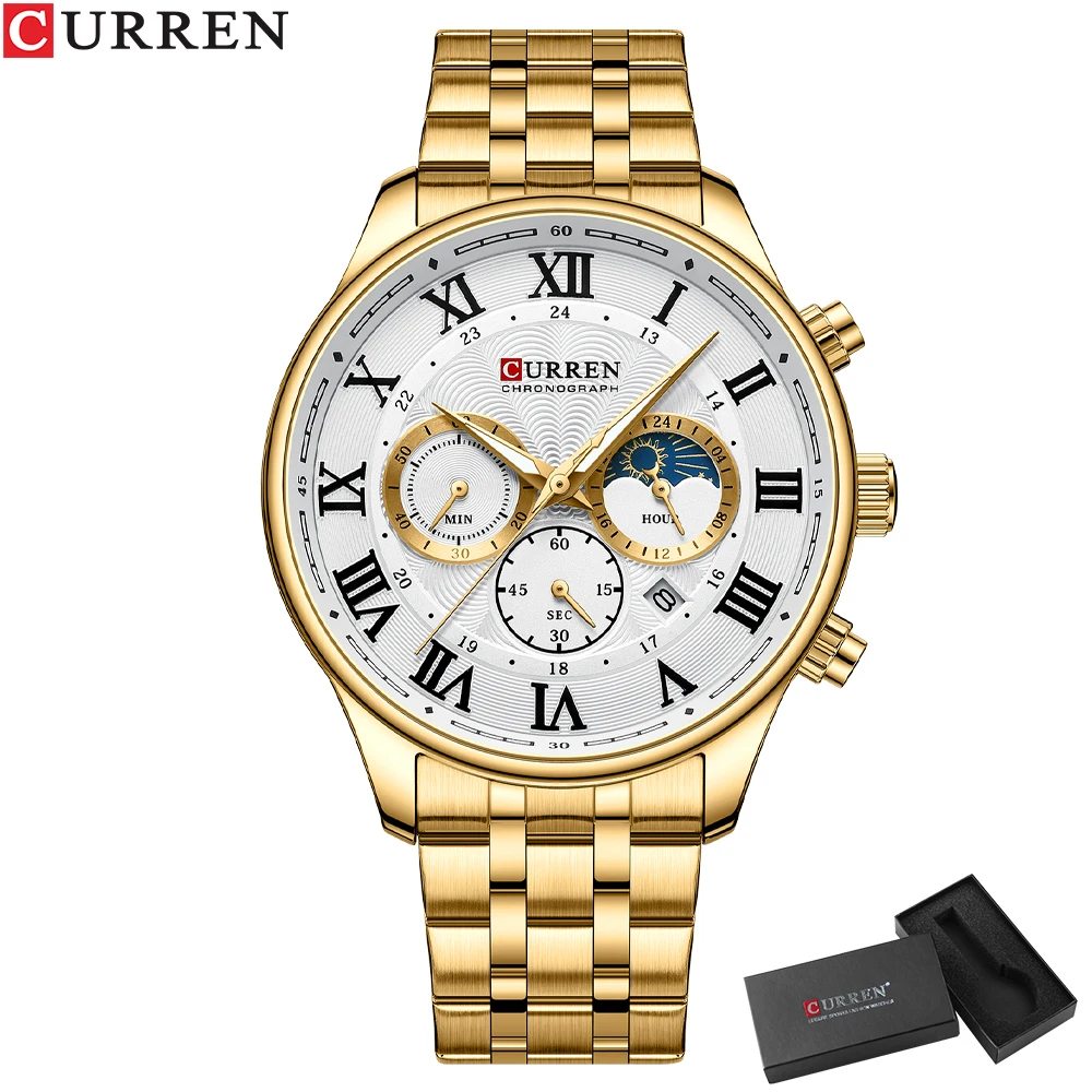 Curren casual neue Herren uhren mit Datum klassischen Chronographen Edelstahl Armbanduhren mit leuchtenden Zeigern männliche Uhr 8