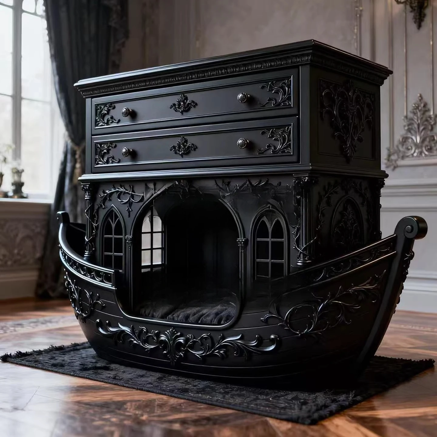 All solid wood pirate ship style with storage drawers, pet home, furniture, cat and dog beds, cat and dog villas, cat and dog
