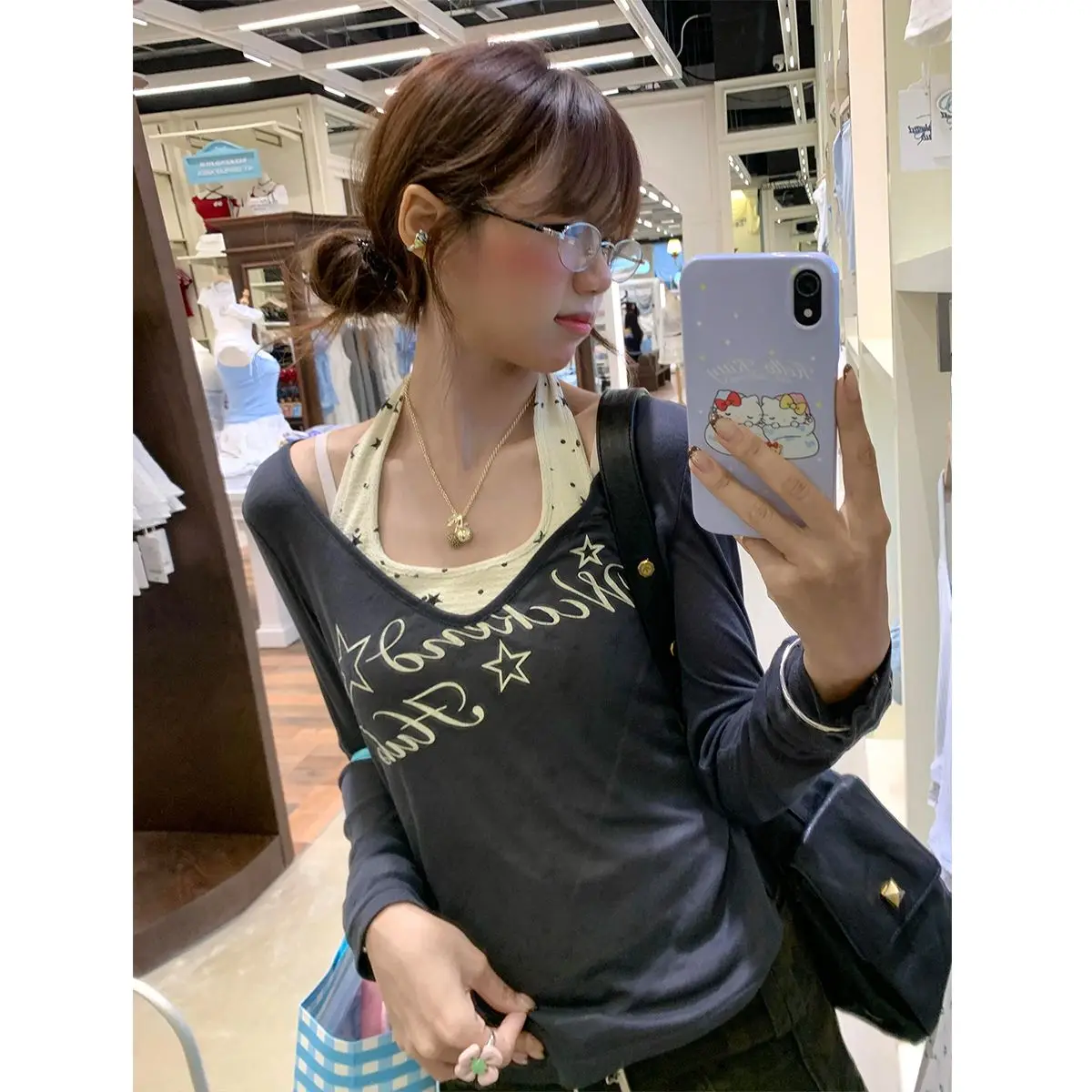 American Casual Long Sleeve T-Shirt Women's Letter Print Slimming Sun Protection Cover up Top Set Two-Piece Set for Ladies