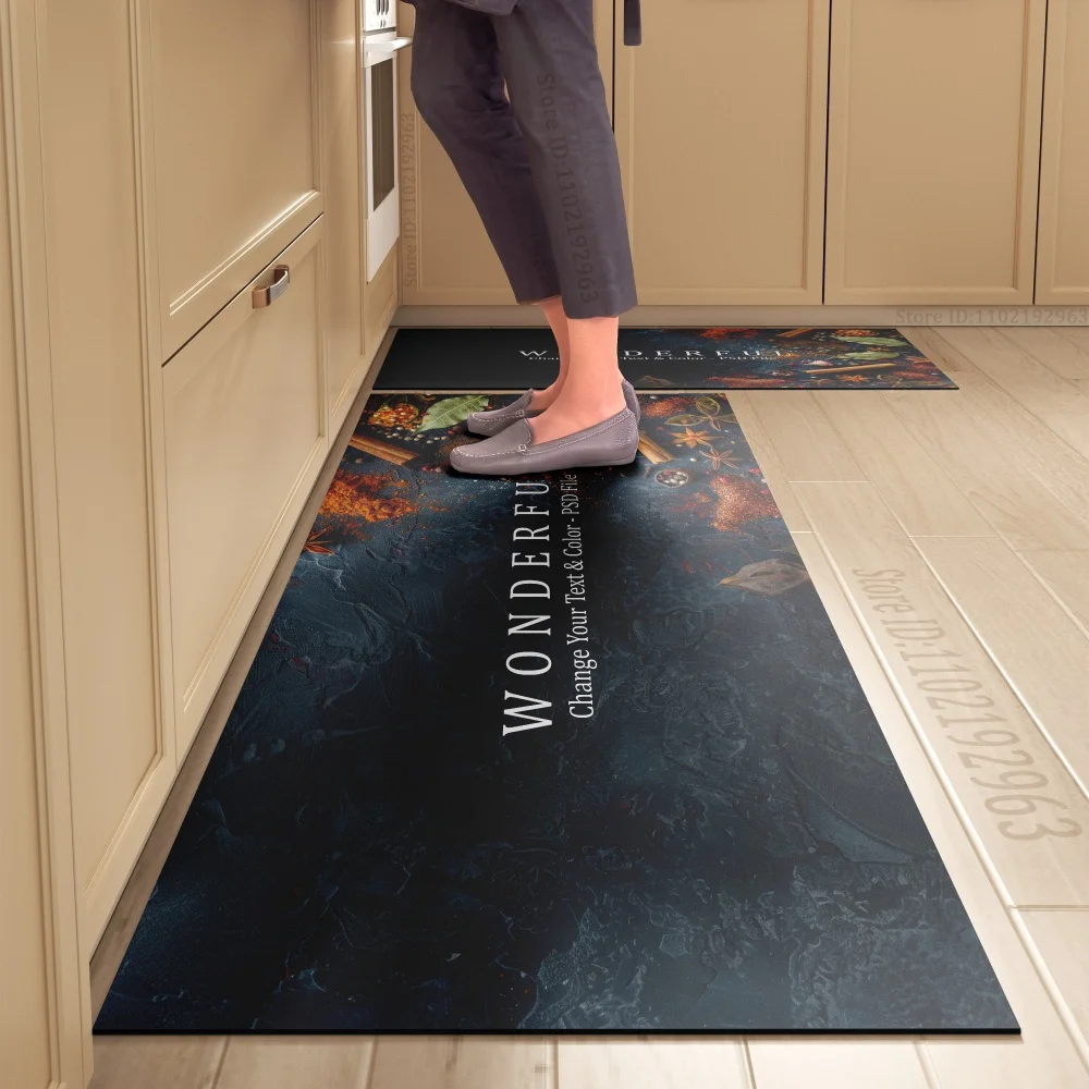 Kitchen Floor Mat Dining Theme Dirty Resistant Washable Long Bedside Floor Mat Non-slip Bathroom Entrance Doormat Small Rugs