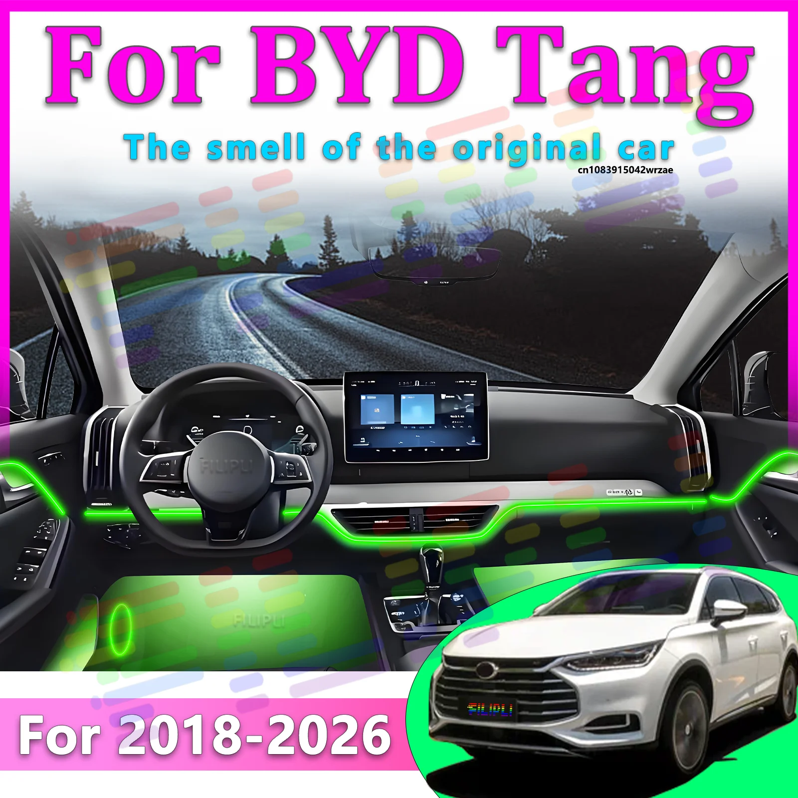 Luces LED Ambientales para Auto BYD Tang 2018~2026, Luces de Atmósfera Coloridas, Tira de Neón Interior para Auto, Control por Aplicación, 64 Luces RGB