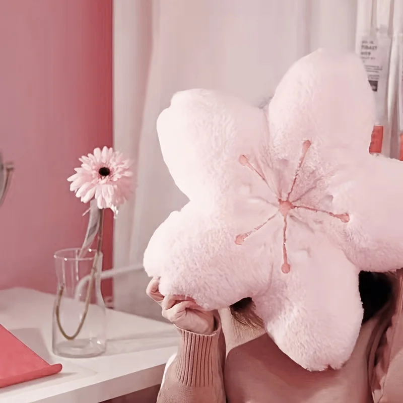 Almofada floral rosa chique flor de cerejeira bordado almofada de poliéster com preenchimento de polipropileno lavável à mão multiuso