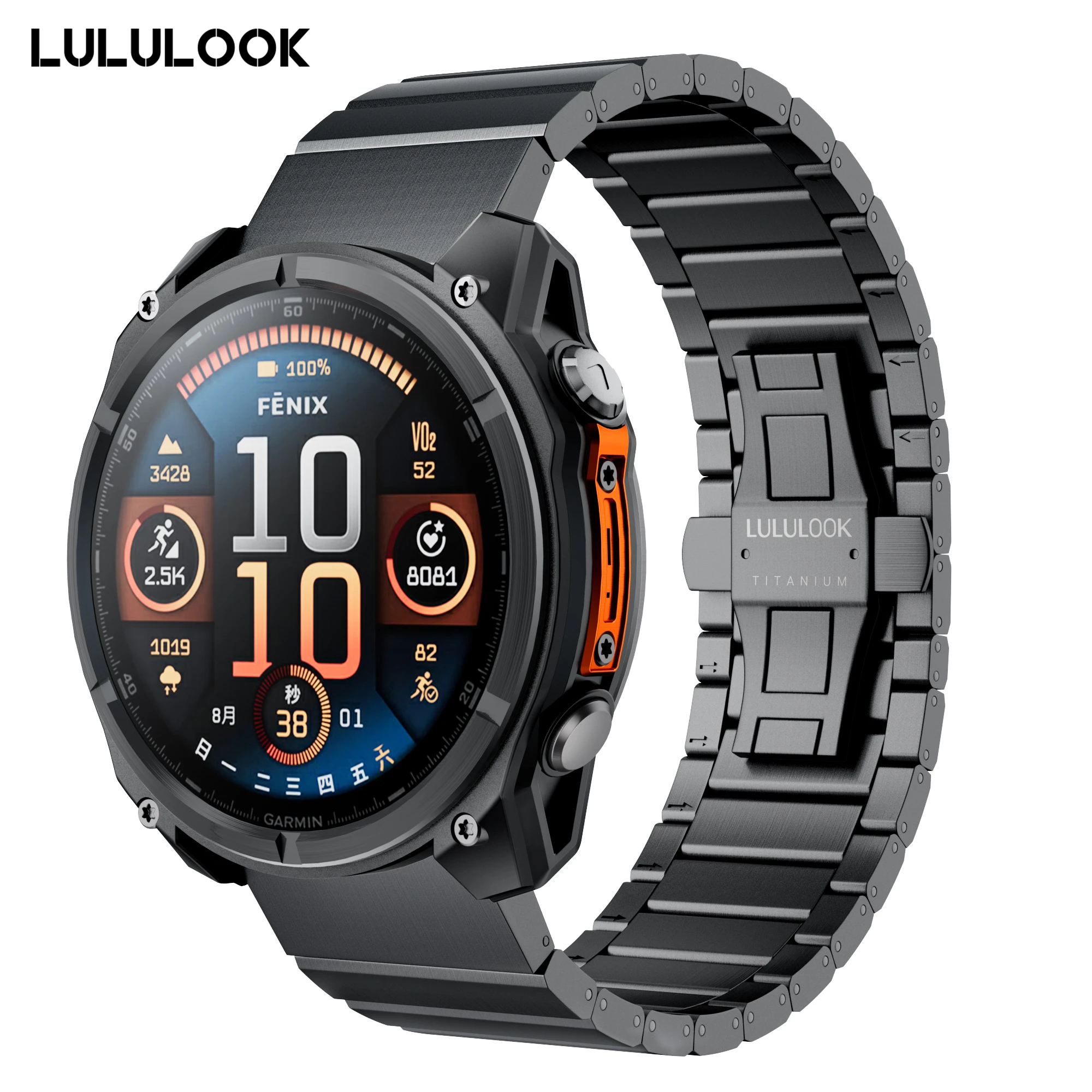 Lululook Titanium Band For Garmin Fenix Series,DLC Coating 26mm Width Replaecment Butterfly Clasp Watch Band for Garmin Fenix