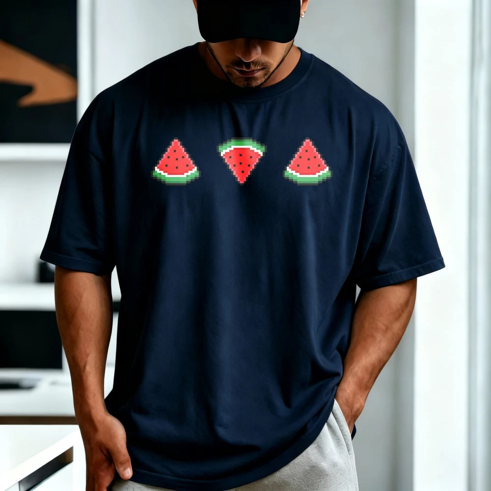 Kawaii Pixel Art Watermelon Fruit Graphic Printed Summer Cotton Man Women Tshirt Retro Aesthetic T Shirt Casual Man Women Tees
