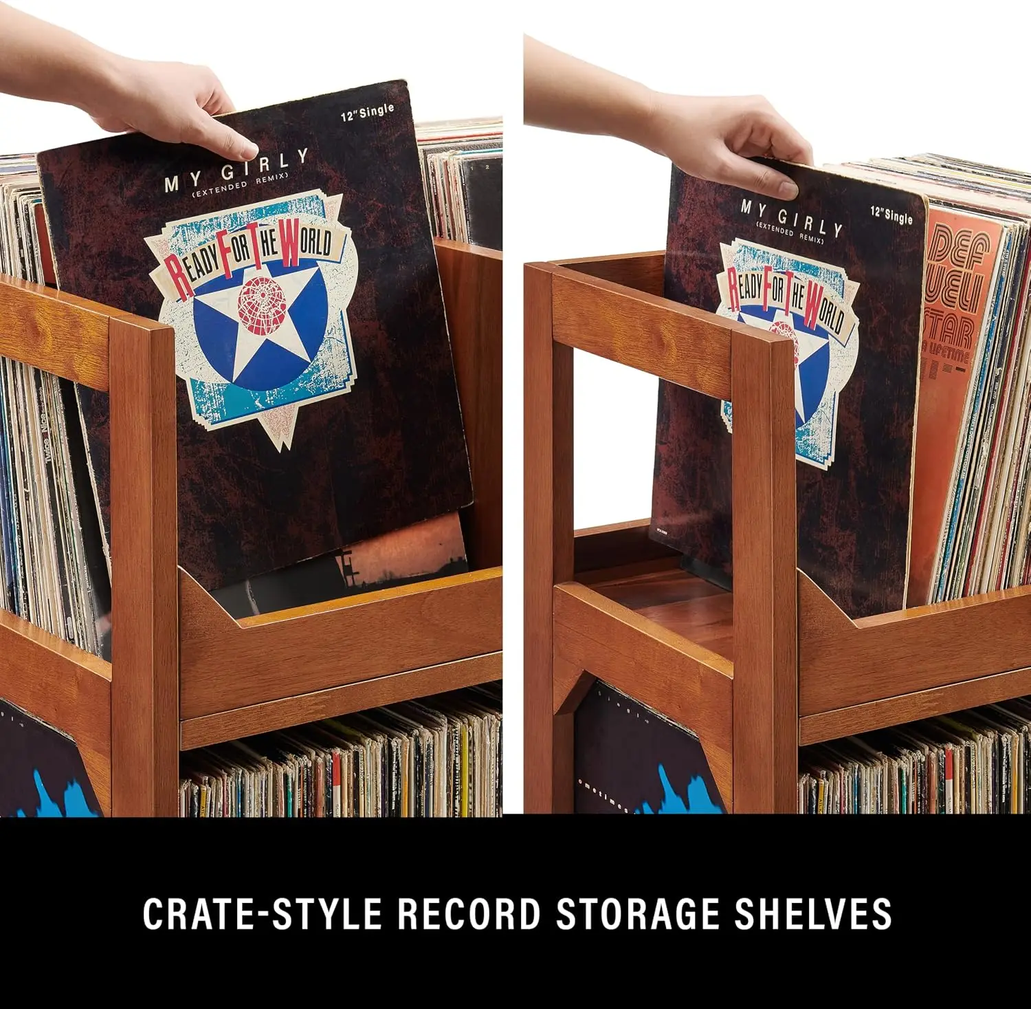Walnut Freestanding Vinyl Record Stand, Storage Cabinet Holds 260 Records for Record Collection Organization - view 5