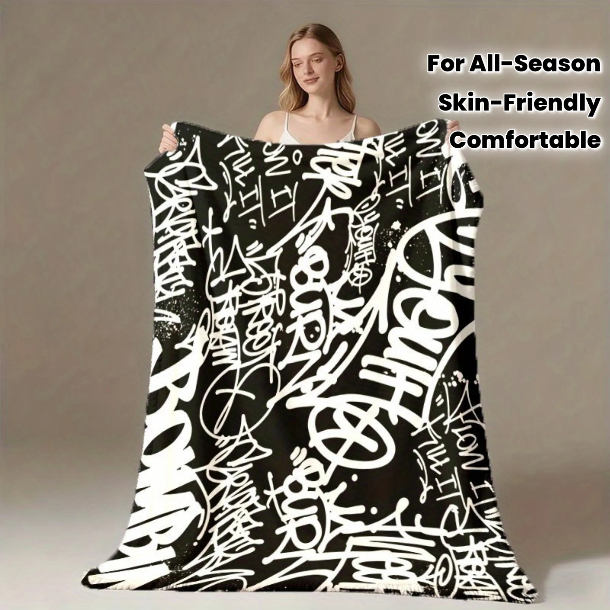 Ultra Soft Polyester Flannel Fleece Blanket Throw for Sofa Couch Winter Fall Summer Decor Cozy Home Accent Unique Graffiti Patte