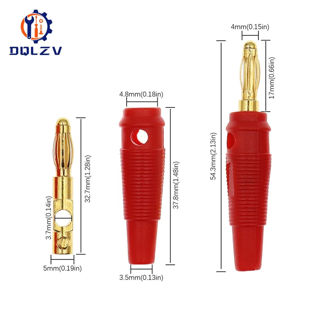 4mm Plugs Gold Plated Musical Speaker Cable Wire Pin Banana Plug Connectors Socket Red Black Blue Green Yellow