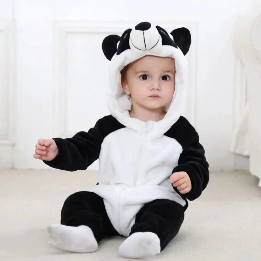 

Rabbit Coral Fleece Baby Hooded Rompers Soft Dinosaur Infant Jumpsuits Animal Comfortable Children Pajamas Winter Season