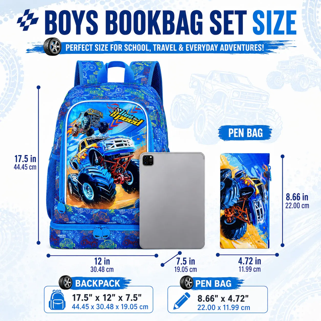 2-in-1 Children Backpack Set, Sturdy School Backpack with Organized Space & Pen Pouch for Elementary Boys view 2