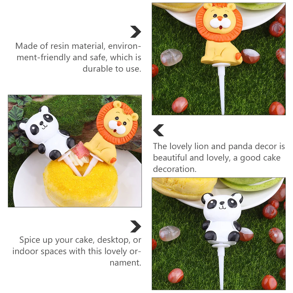 

2pcs Lion Panda Cake Decorations Resin Animal Crafts Birthday Dessert Toppers Cute Cake Adornments Home Car Desktop Decor
