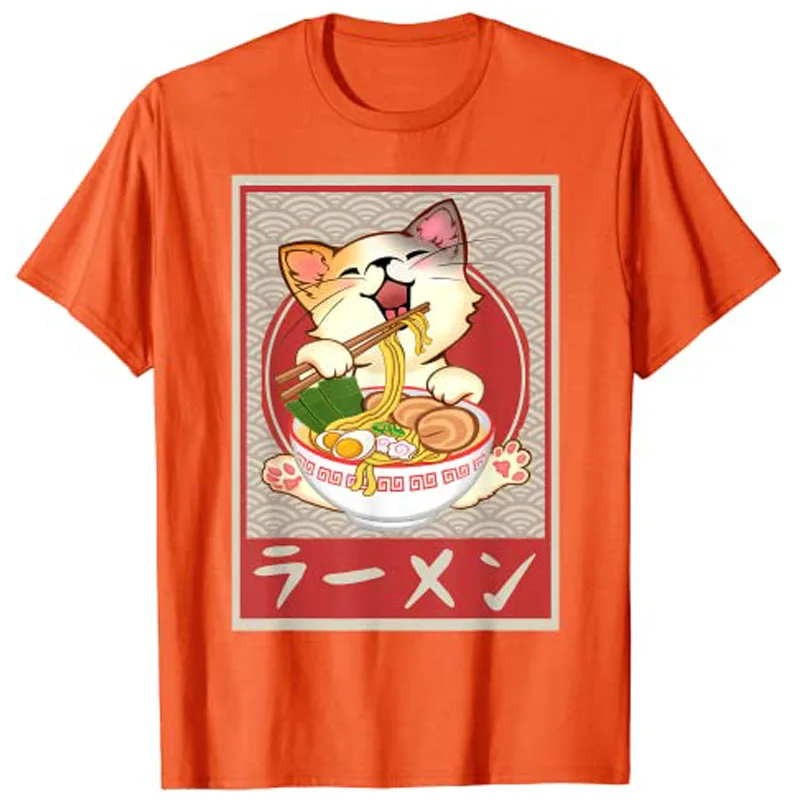 Cat Ramen Bowl Anime Japanese Noodles Kawaii Neko Girls Gift T-Shirt Harajuku Y2k Cartoon Graphic Manga Aethestic Clothes Tees