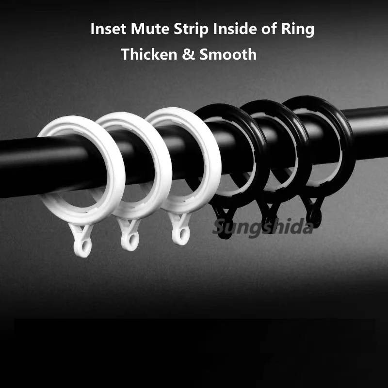 Sungshida 50Pack Black Mute Strip Inside Curtain Rings Slide Smooth Curtain Accessories For 13-22mm/0.5IN -1IN Diameter Rods