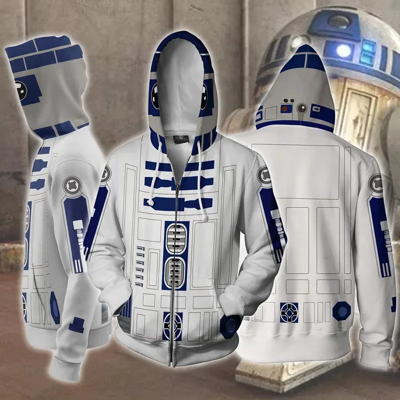 R2-D2 sudaderas con capucha de Robot sudaderas de Robot R2-D2 disfraz de Cosplay Darth Vader Storm Trooper chaqueta con cremallera hombres mujeres Top