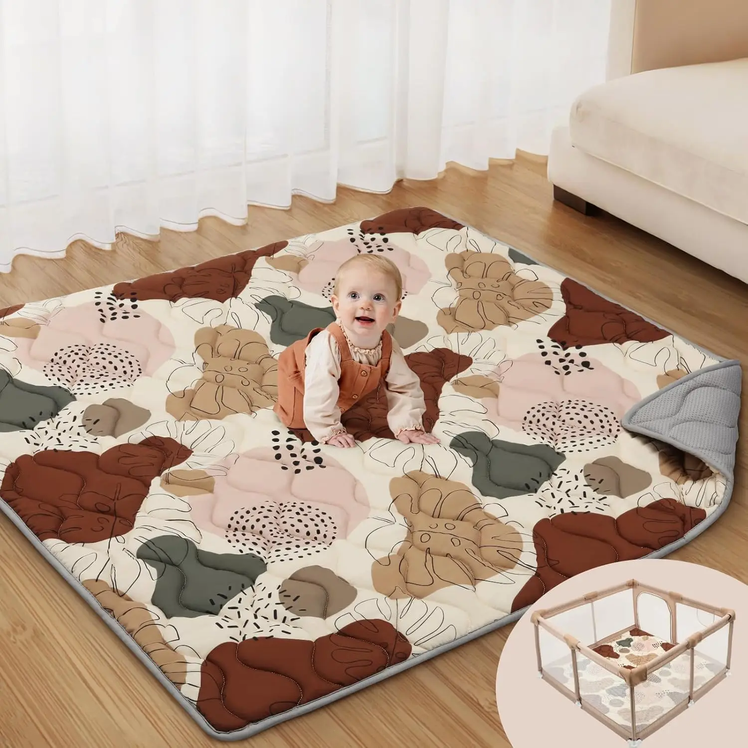 

Baby Play Mats for Floor, 50x50 Crawling Mat for Playpen, Thicken Soft Padding Foam Playmats for Babies and Toddlers Infants