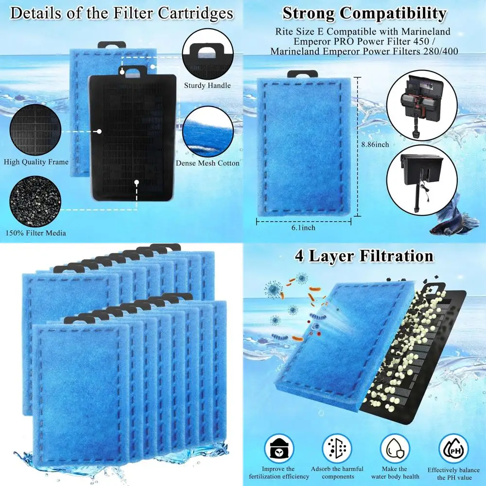 

driamor 16 Pack Rite-Size E Filter Cartridges Compatible with Marineland Emperor PRO Power Filter 450 & Original Emperor Power F