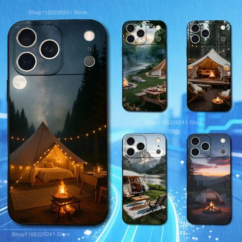 

Outdoor Art Mountain Camping For iPhone 13,17,11,12,16,14,15,Plus,Pro Max,XS,X,XR,SE,Mini,8,7,Soft Silicone Black Phone Case