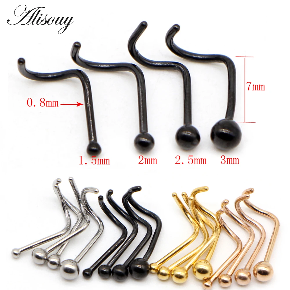 Alisouy 4PCS Surgical Stainless Steel Ball Nose Screw Ring L Rose Gold Color Nose Stud Retainer Holder Piercing Body Jewelry 20g