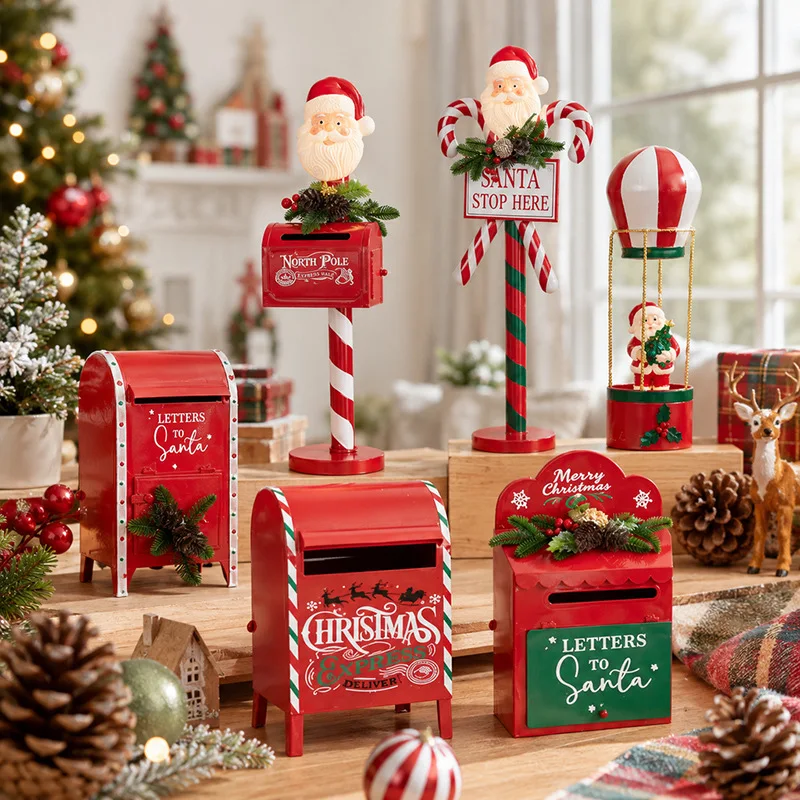 New Christmas Scene Decoration Iron Elderly Mailbox Mall and Hotel Atmosphere Glowing Decorative Ornament Home Decorations