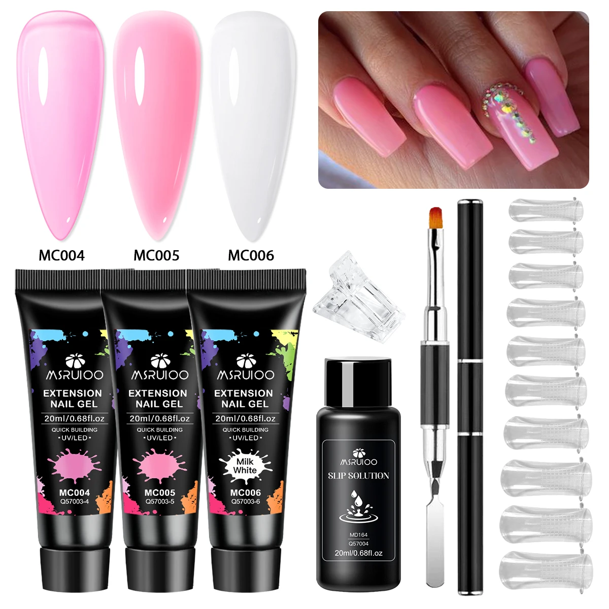 MSRUIOO 7/11-teiliges Set, 20 ml, Schnellverlängerungs-Gel-Set, alles für Maniküre, Gel-Nagelverlängerungsset, Slip-Lösung, Acryl-Nagelkunst-Gel
