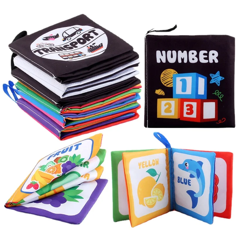 4 Pages Baby Books Enlightenment Early Learning Black and White Cloth Book for Toddlers Montessori Educational Toys 0-3 Years