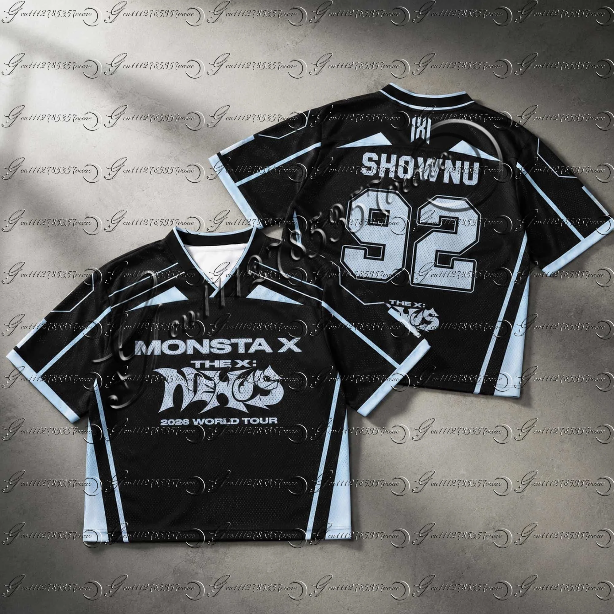 26 Y2k Sommer Erwachsene Damen Galactic Monsta X World Tour The X Nexus Mixed Mesh Jersey Hyungwon Fans T-Shirt Damen FamilyMatching – Detail 6