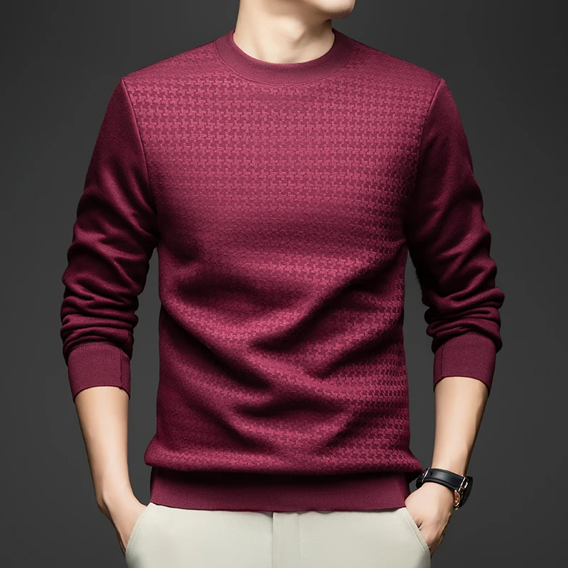 Light Luxury Casual Men's Round Neck Solid Color Long Sleeved T-shirt, Trendy and Simple Men's Thin Knitted Base Shirt