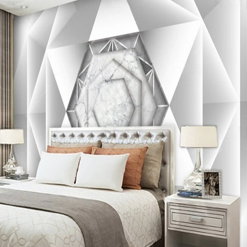 MU9160 European-style simple three-dimensional geometric hexagonal marble-patterned TV home bedroom background wall PAPER