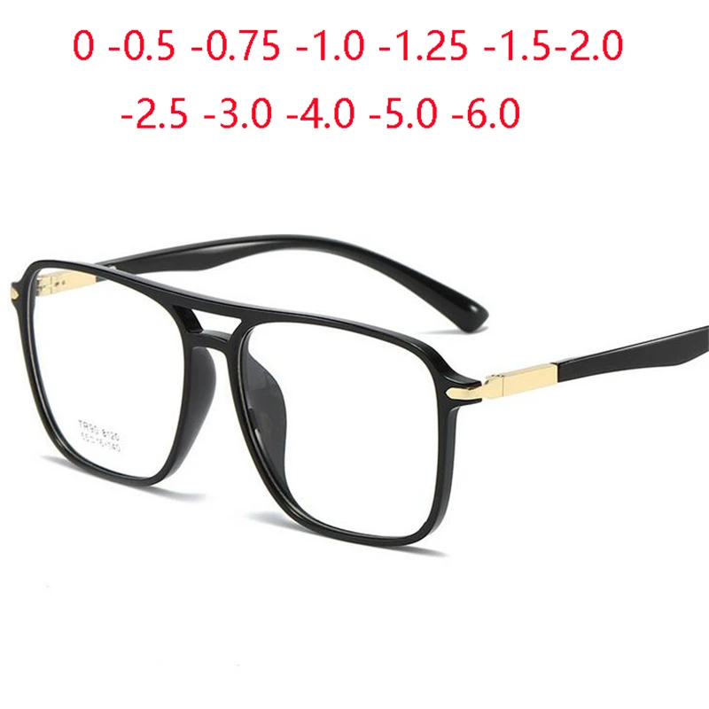 

Double Beam Big Frame Square Nearsighted Glasses Women Men TR90 Short-sight Eyeglasses Prescription 0 -0.5 -0.75 -1.0 To -6.0