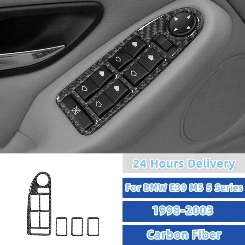 For BMW E39 M5 5 Series 1998-2003 Accessories Carbon Fiber Window Lift Control Panel Trim Cover Car Interior Decoration Stickers