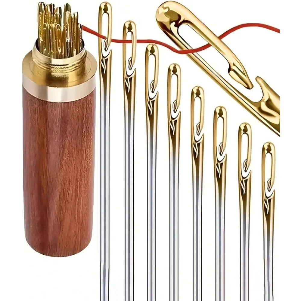 12Pcs Self Threading Sewing Needles for Hand Sewing Stainless Steel Side Hole Easy Thread Stitching Pins for Seniors Visually - Detail 1