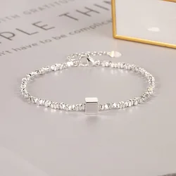 925 Sterling Silver Bracelet Cube Square Irregular Beads Geometric Punk For Woman Girl Fashion Jewelry Gift Dropship Wholesale