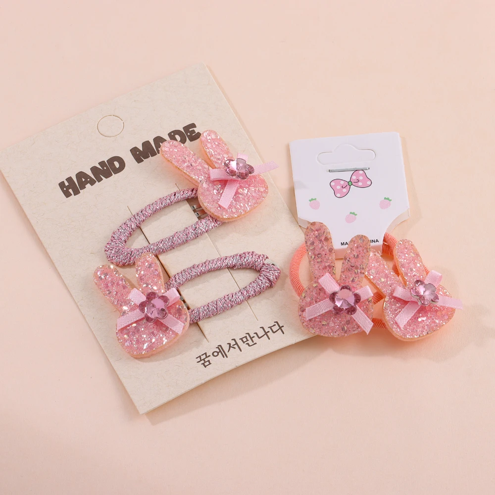2 stücke Süße Nette Rosa Cartoon Kaninchen Haar Clip Für Mädchen Baby Prinzessin Haar Krawatten Kinder Seite Haarnadeln Kinder Elastische gummiband
