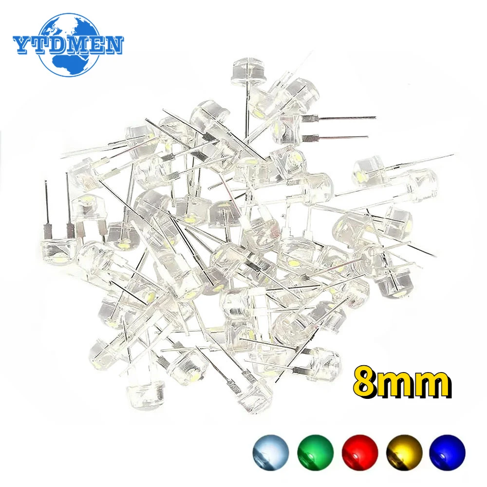 10-50 SZTUK Słomkowy kapelusz Led 8mm Niebieski Zielony Czerwony Żółty Biały Ciepły Biały LED Super Jasna Dioda elektroluminescencyjna F8 0.3W 0.5W 0.75W