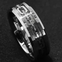 Punk Classical Chain Stainless Steel Rings for Men Accessories Statement Jewelry Engagement Wedding Band  8mm Fashion Men Rings