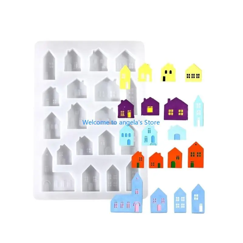 X4YC Detail European House Silicone Charm Mold for Keychain Pendant Crafting