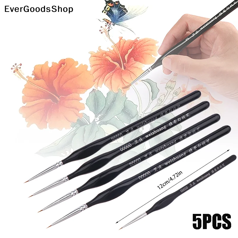 ✦ 5pcs 00000 Precision Fine Tip Paint Brush Set For Acrylic Models Mini Miniature Detail Nylon Hair Thin Extra Fine Paintbrushes