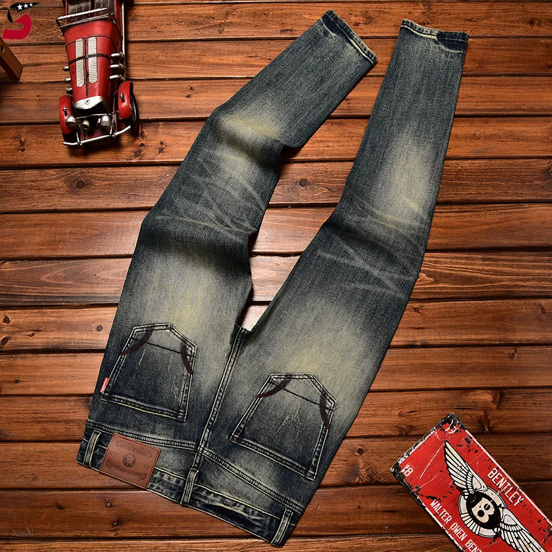 

High-End Jeans Men's Street Fashion Slim Autumn and Winter Casual All-Matching and Handsome Retro Nostalgic Motorcycle Pants