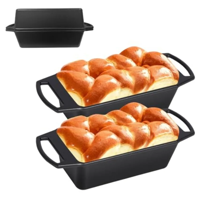 

10"×5" Inch Cast Iron Loaf Pan with Lid 2 in 1 Sourdough Bread Pans for Baking Cake Meatloaf and Homemade Bread Even Heat Distr
