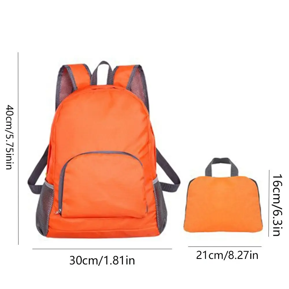 Mochila Dobrável de Grande Capacidade para Mulheres Bolsa de Ombro Escolar Saco de Nylon Leve Zíper de Cor Sólida Bolsa de Ombro Esportiva