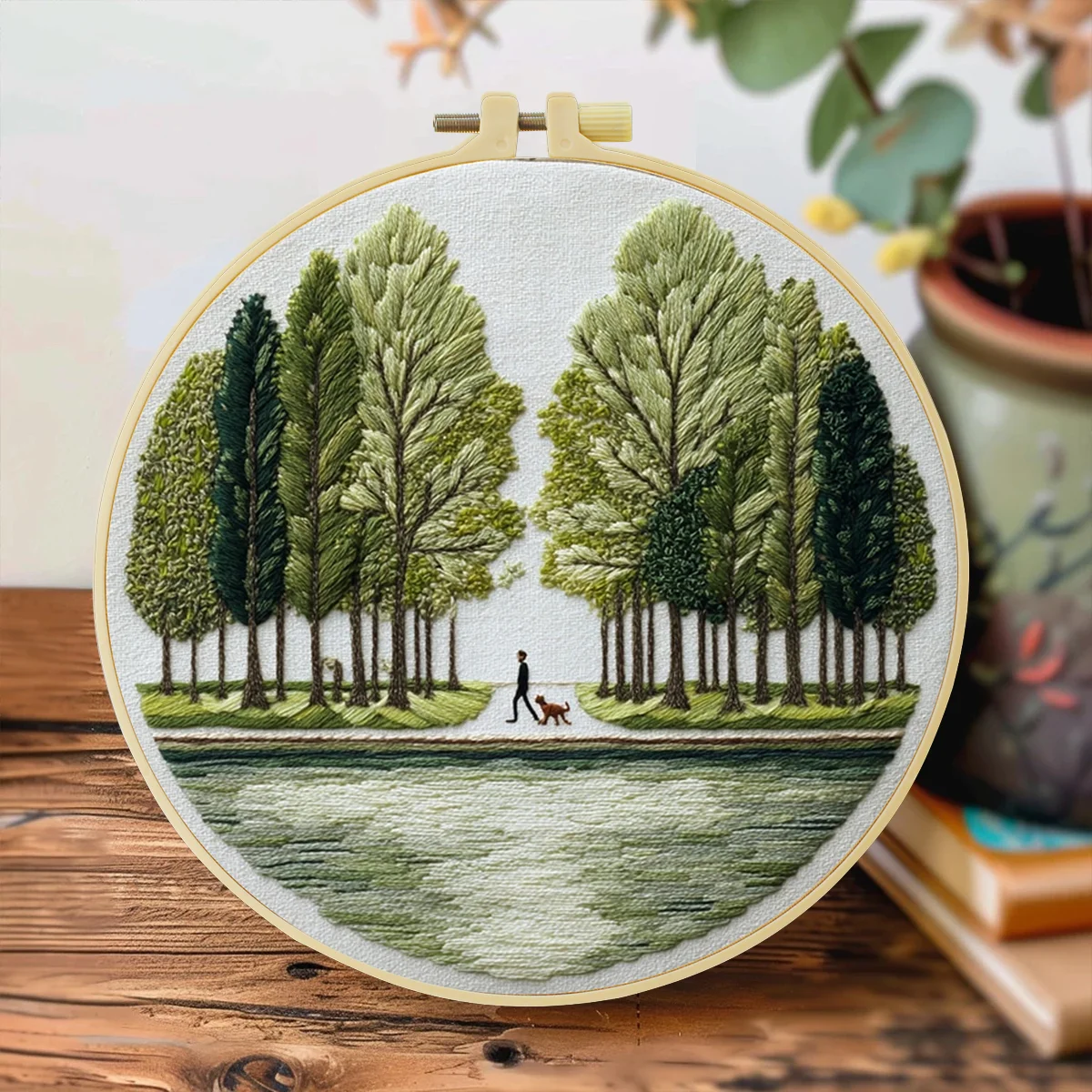 1pc 20X20CM/15X15CM 7.87/6.3inch Embroidery Starter Kit DIY Kit Home Decor, Green Trees, Embroidery Kit