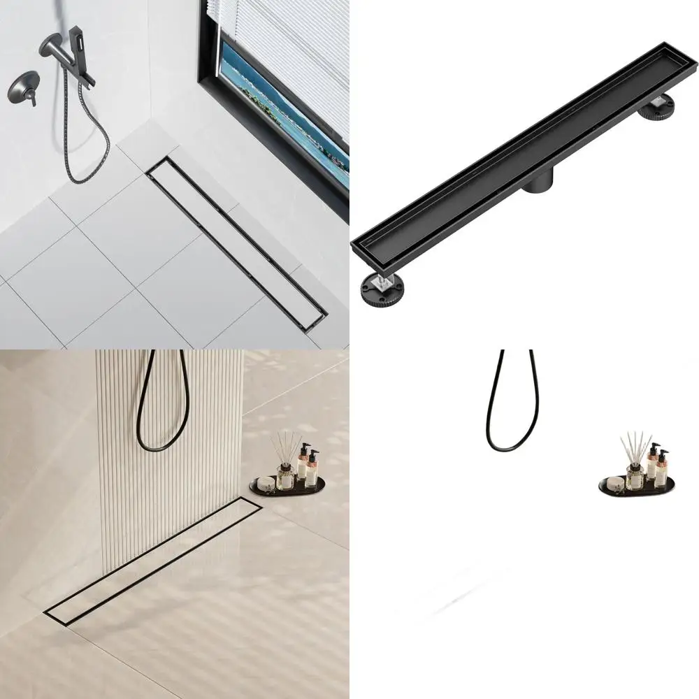 

32-дюймовый матовый черный линейный душевой трап из нержавеющей стали 304 с крышкой 2-в-1 (латексная и под плитку)