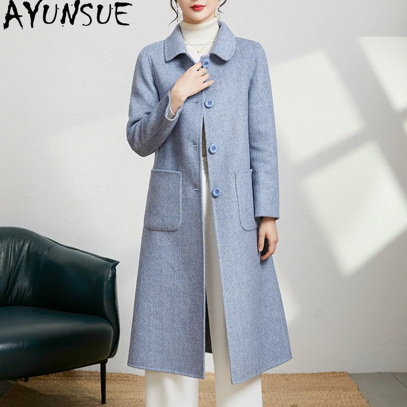 

AYUNSUE 93.5% Wool Coat Women 6.5% Alpaca Winter Clothes Mid-long Elegant Jackets for Woman Long Style Double-sided Woolen Coats