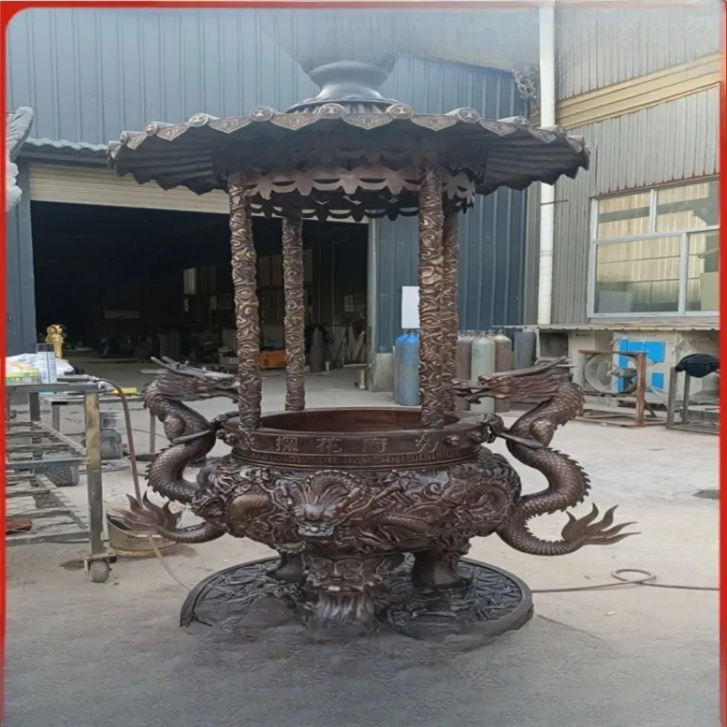 Incense burner ancestral hall with top round copper  burner Taoist temple rectangular incense outdoor square