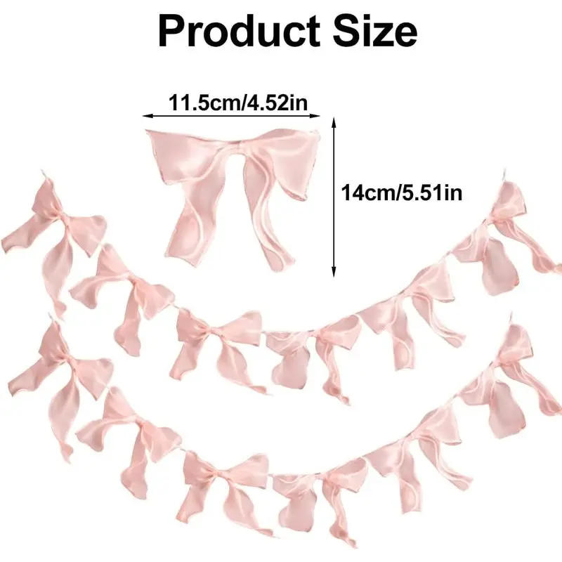 1 String 12Pcs Pink Tulle Bow Garland Bowknot Ribbon Banner for Birthday Wedding Bridal Shower Bachelorette Party Decor