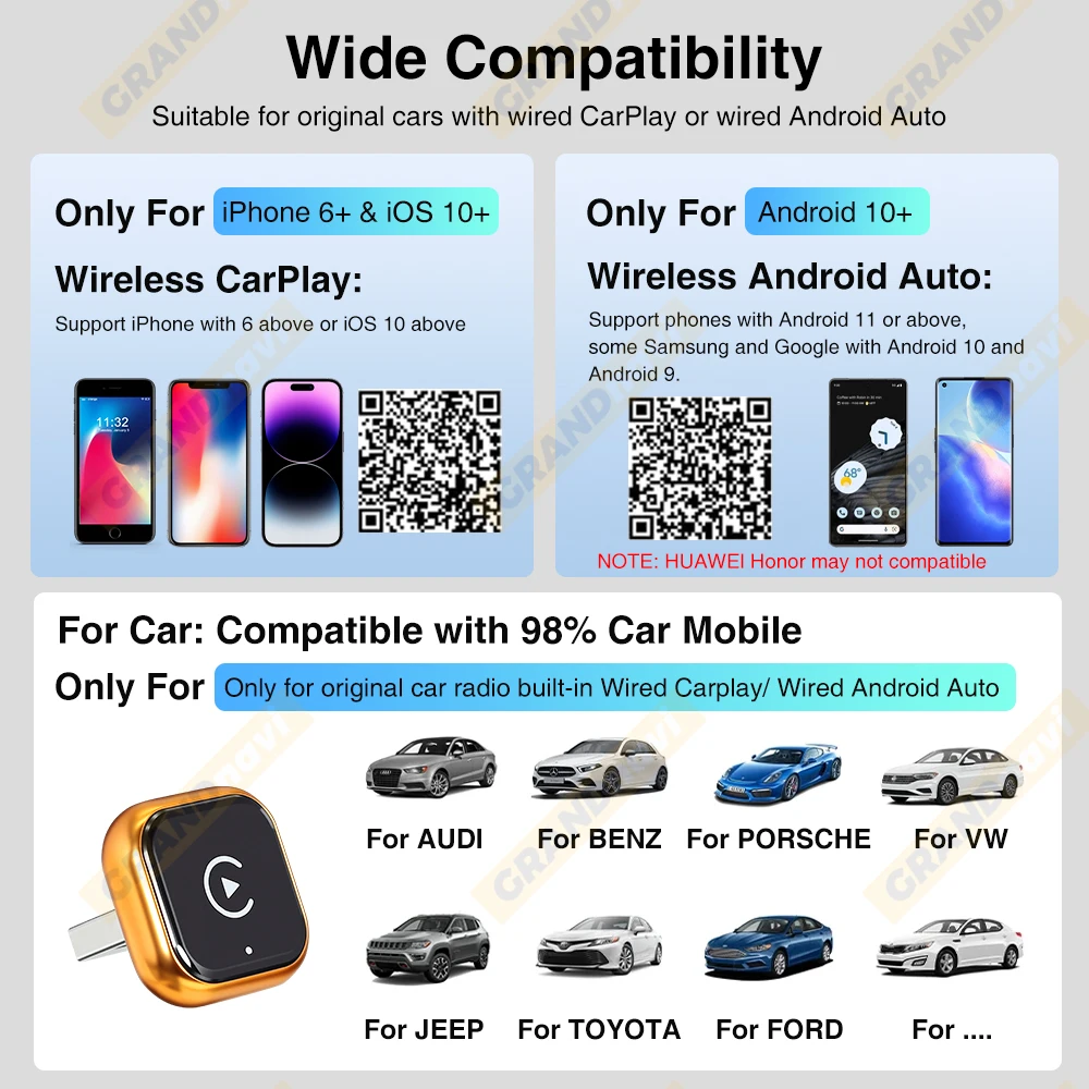 Orange 2IN1 Wireless Carplay Android Auto Adapter Smart Dongle für Volvo Benz Mg Kia Chery VW Honda Benz MG Haval Fiat – Detail 11