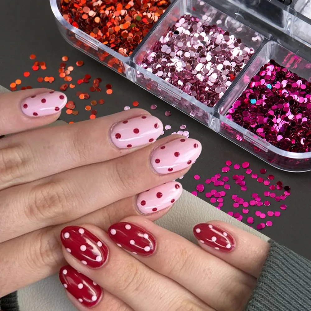 12 Girds Glitter Mini Polka Dots Nail Art Sequins Laser Effect Multi-colored Dots Nail Flakes DIY Shiny Dots Nail Decor