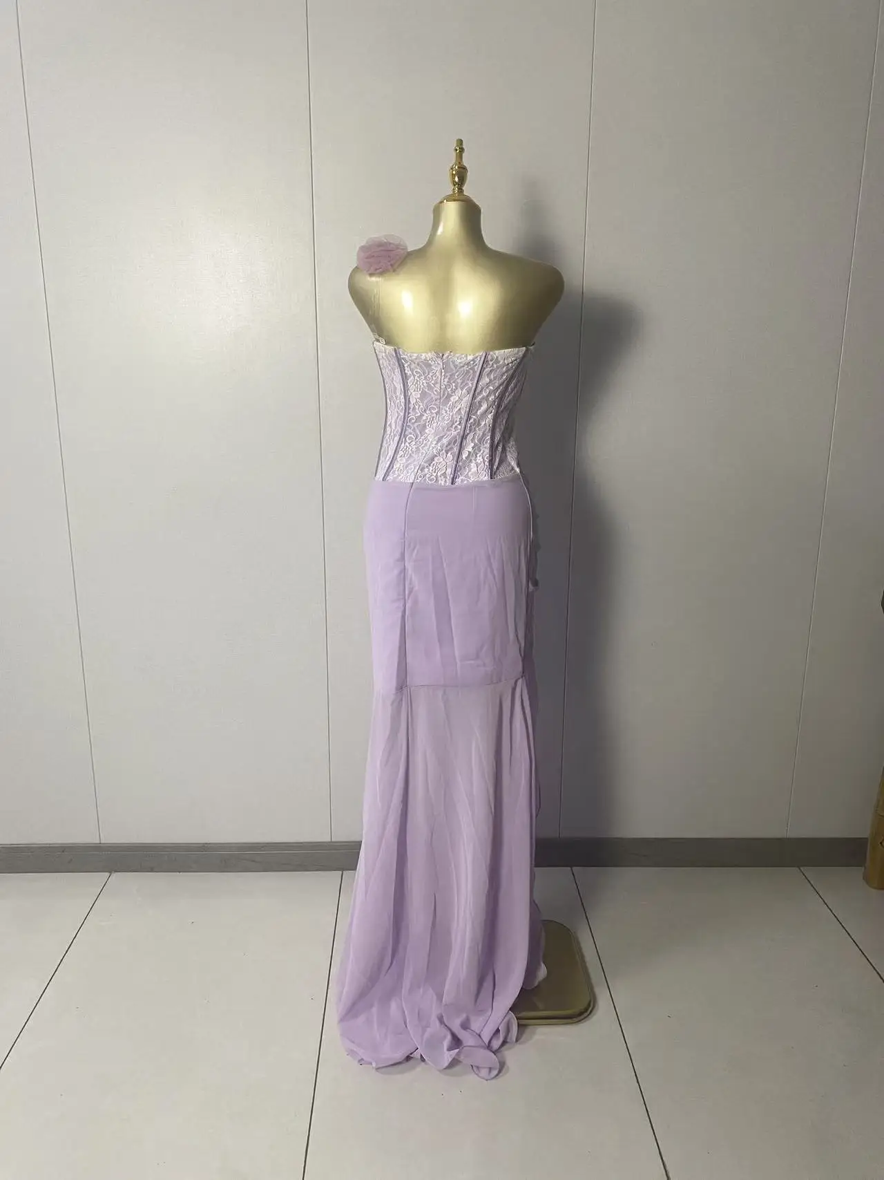 New Women Sexy Strapless Cut Out Flowers Mesh Purple Loose Dress 2026 Elegant Evening Club Luxury Birthday Party Dresses